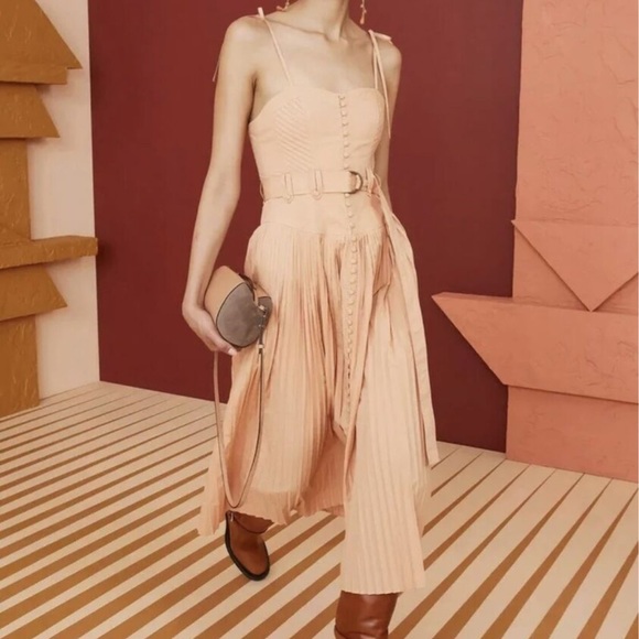 Ulla Johnson Cosette Pleated Poplin Midi Dress Pale Peach size 4 US - Picture 1 of 4